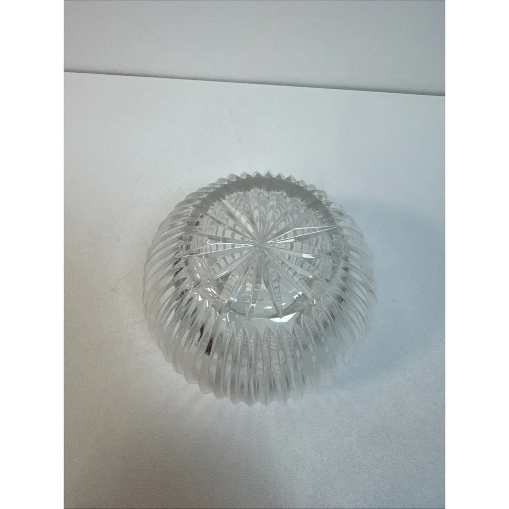 Wheel-cut crystal vertical lines votive candle holder bowl 4 1/2